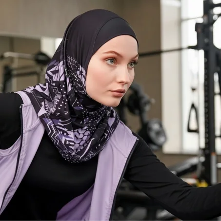 حجاب رياضي بآللون الاسود والبنفسجي