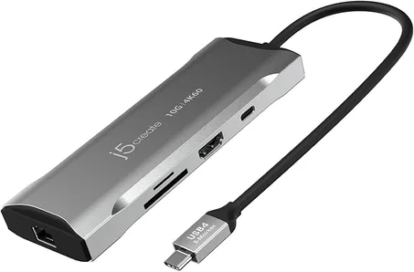 j5create Estación de acoplamiento para portátil, 9 en 1, 4K60Hz HDMI, USB-C 10Gbps, 2 USB-A 10Gbps, 100W PD con USB-C 5Gbps, Ethernet, lector de tarjetas SD 4.0, para MacBook, XPS, Surface Pr