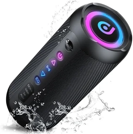 Altavoz Bluetooth portátil con luces, potente sonido cristalino, Bluetooth 5.4 (negro)