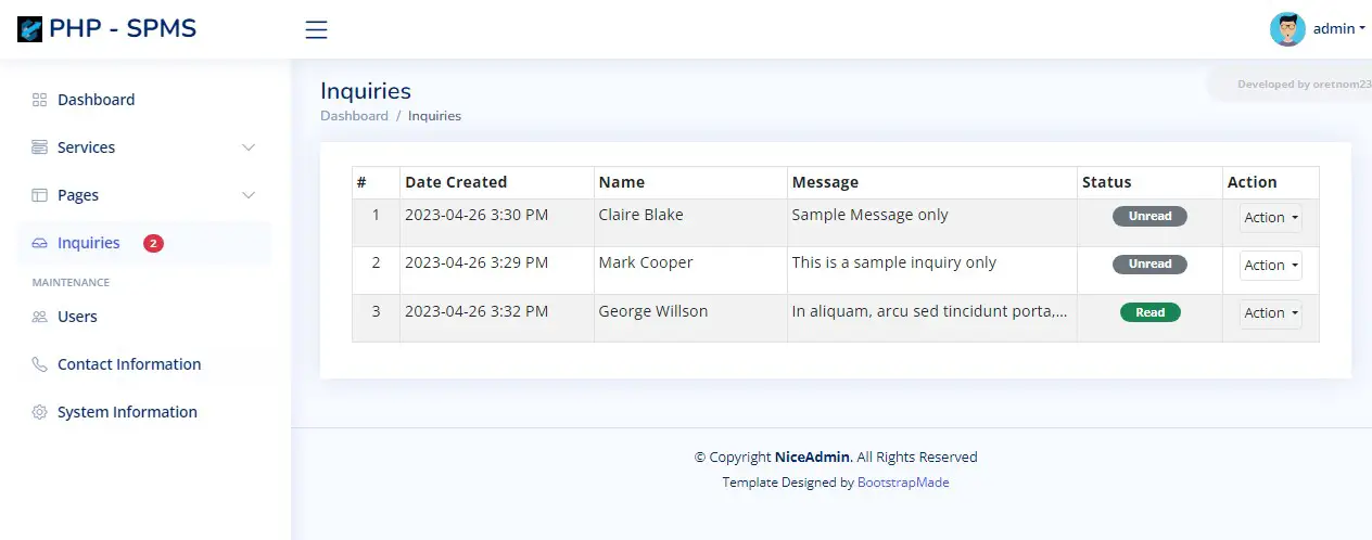 Service Provider Management System using PHP and MySQL