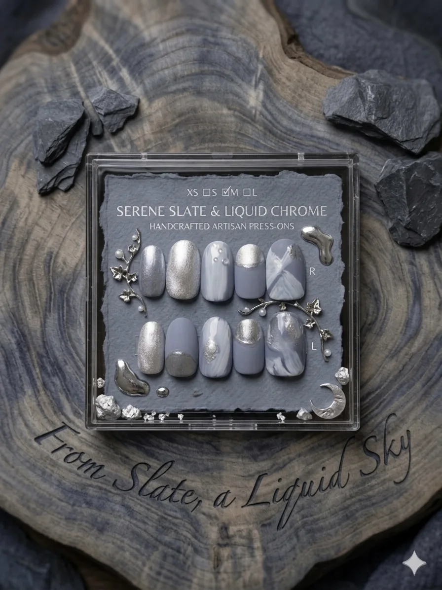 Press-on Handcrafted Gelly Nails - Sea Aura