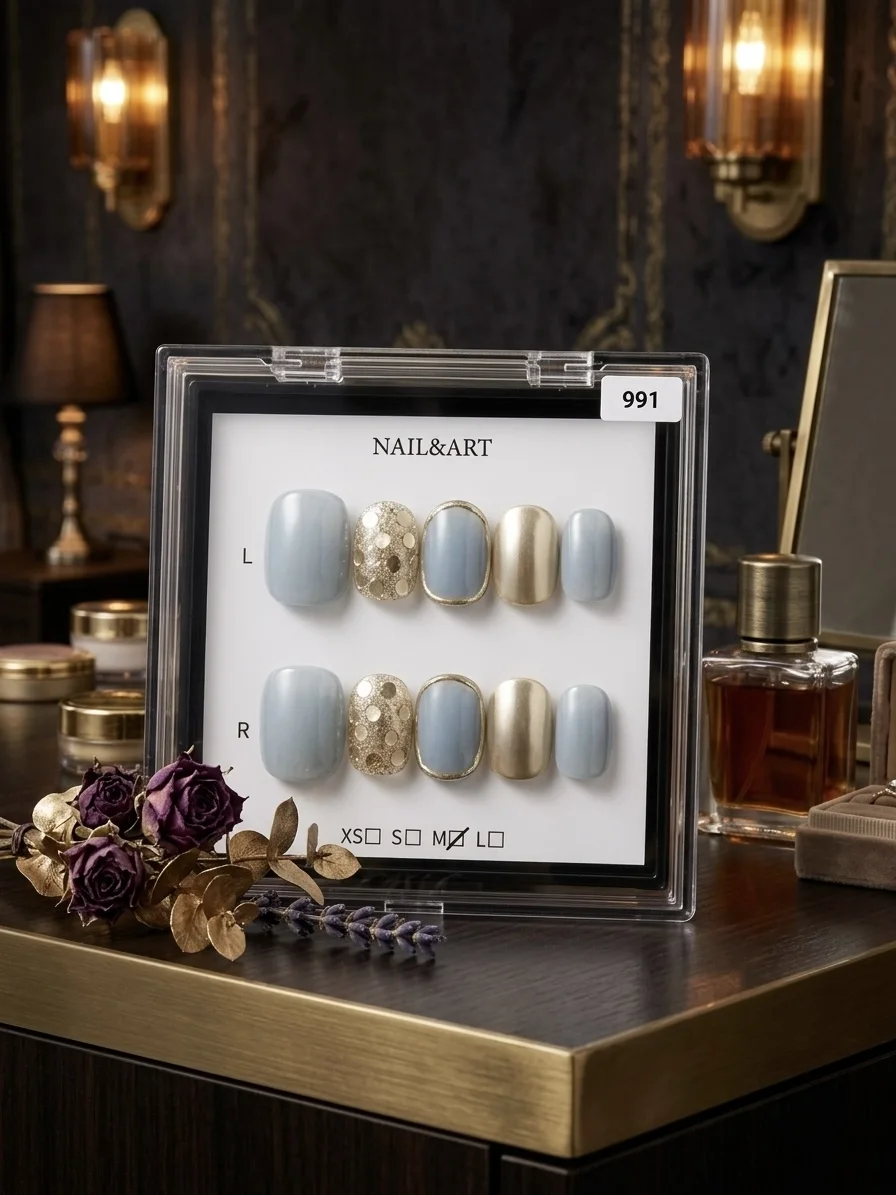 Press On Handcrafted Nails - Golden Sea