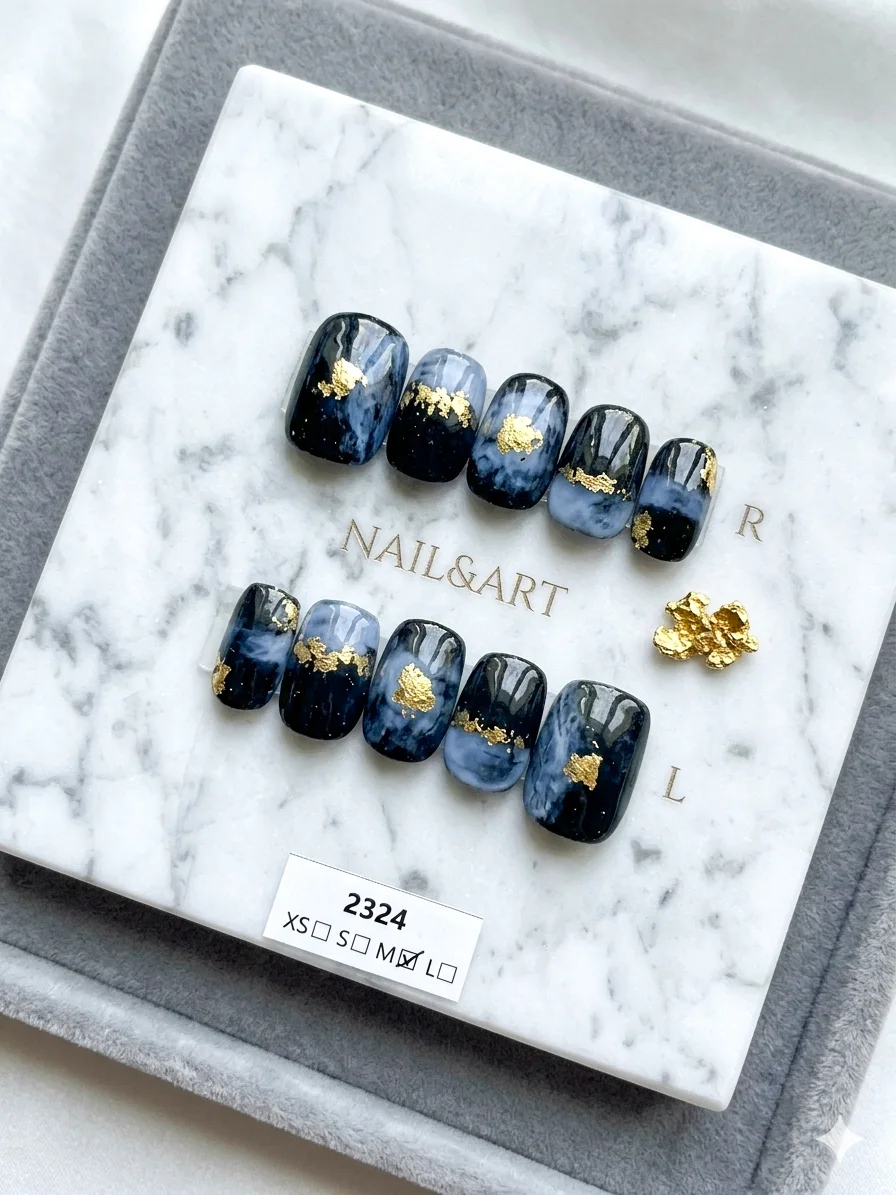 Press On Handcrafted Nails - Gold & Marble Style