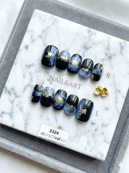 Press On Handcrafted Nails - Gold & Marble Style