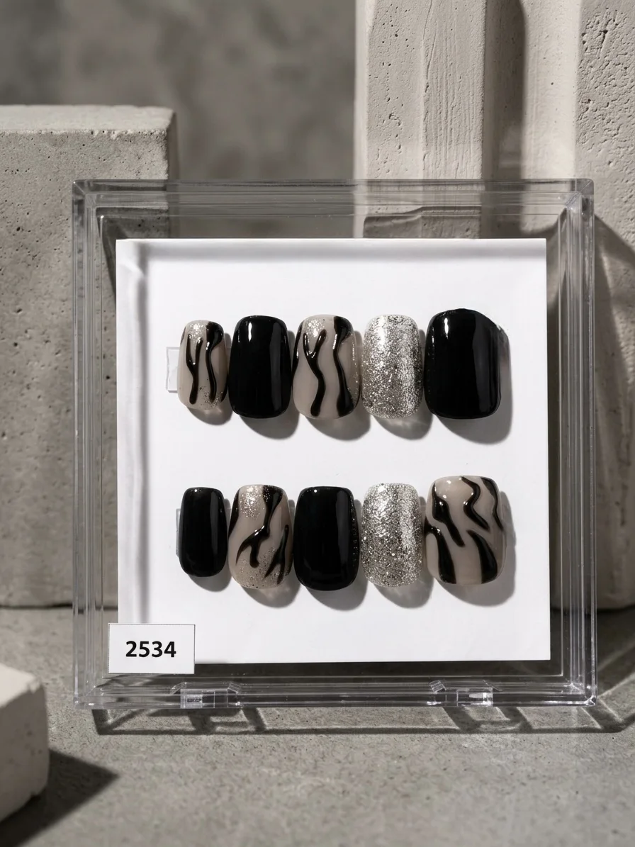 Press-on Handcrafted Gelly Nails - Black Opium Aura