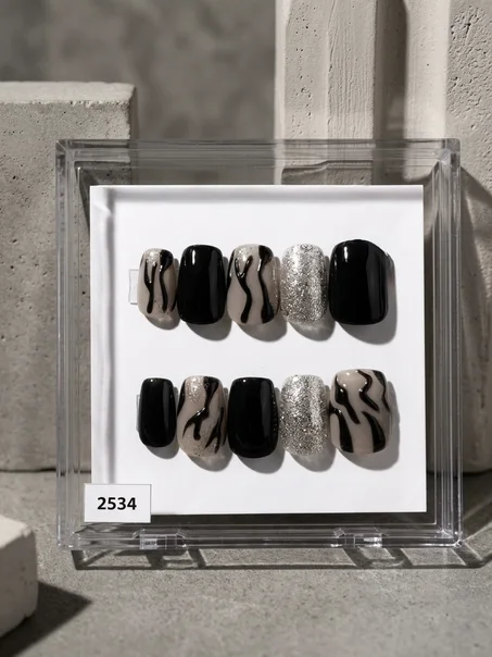 Press-on Handcrafted Gelly Nails - Black Opium Aura