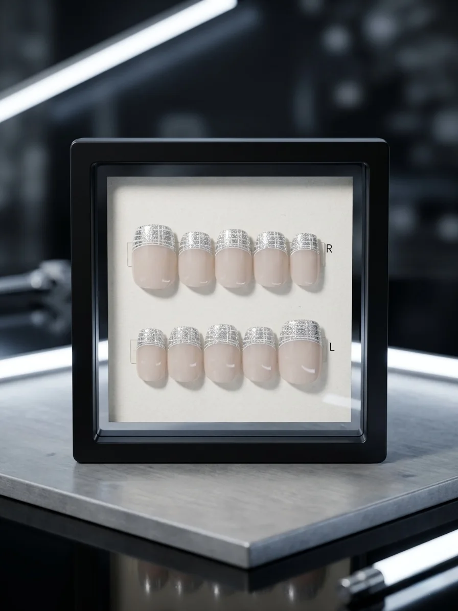 Press On Handcrafted Nails - Silver French Style