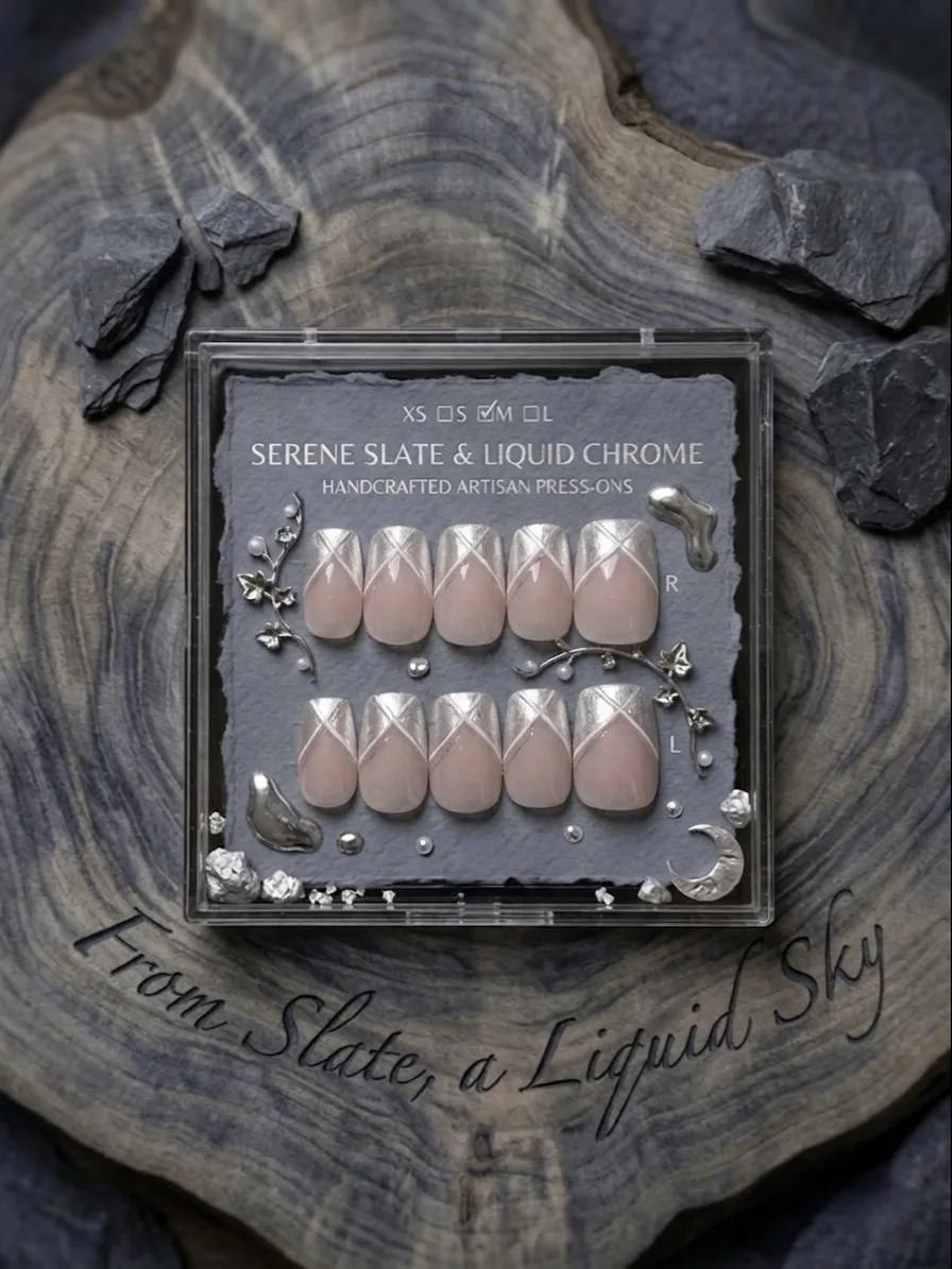 Press-on Handcrafted Gelly Nails - Silver French Aura