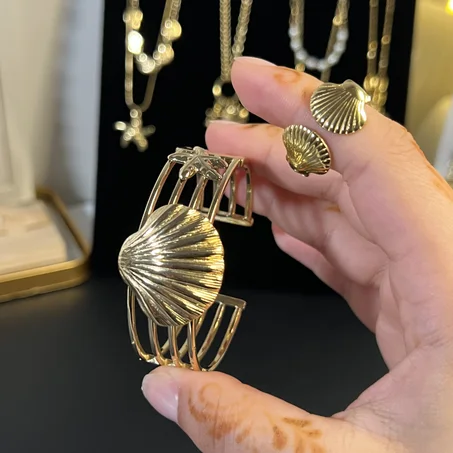 Ensemble Rivage doré | Manchette et Bague assortie