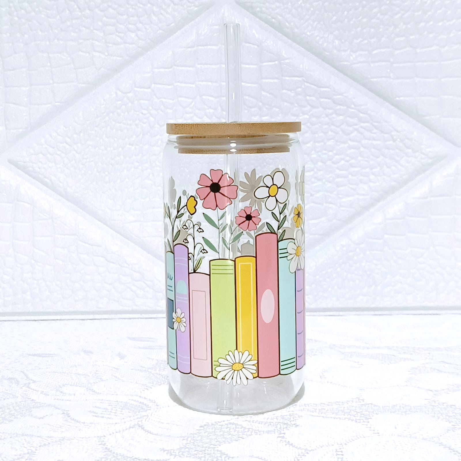 Floral Books Glass Can 455ml