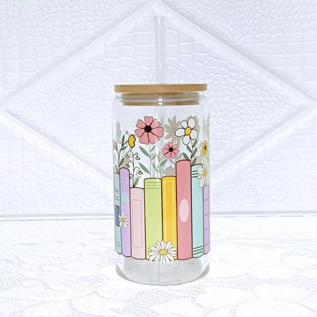 Floral Books Glass Can 455ml