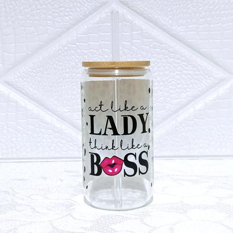 Act Like A Lady Think Like A Boss Glass Can 455ml (Brown)