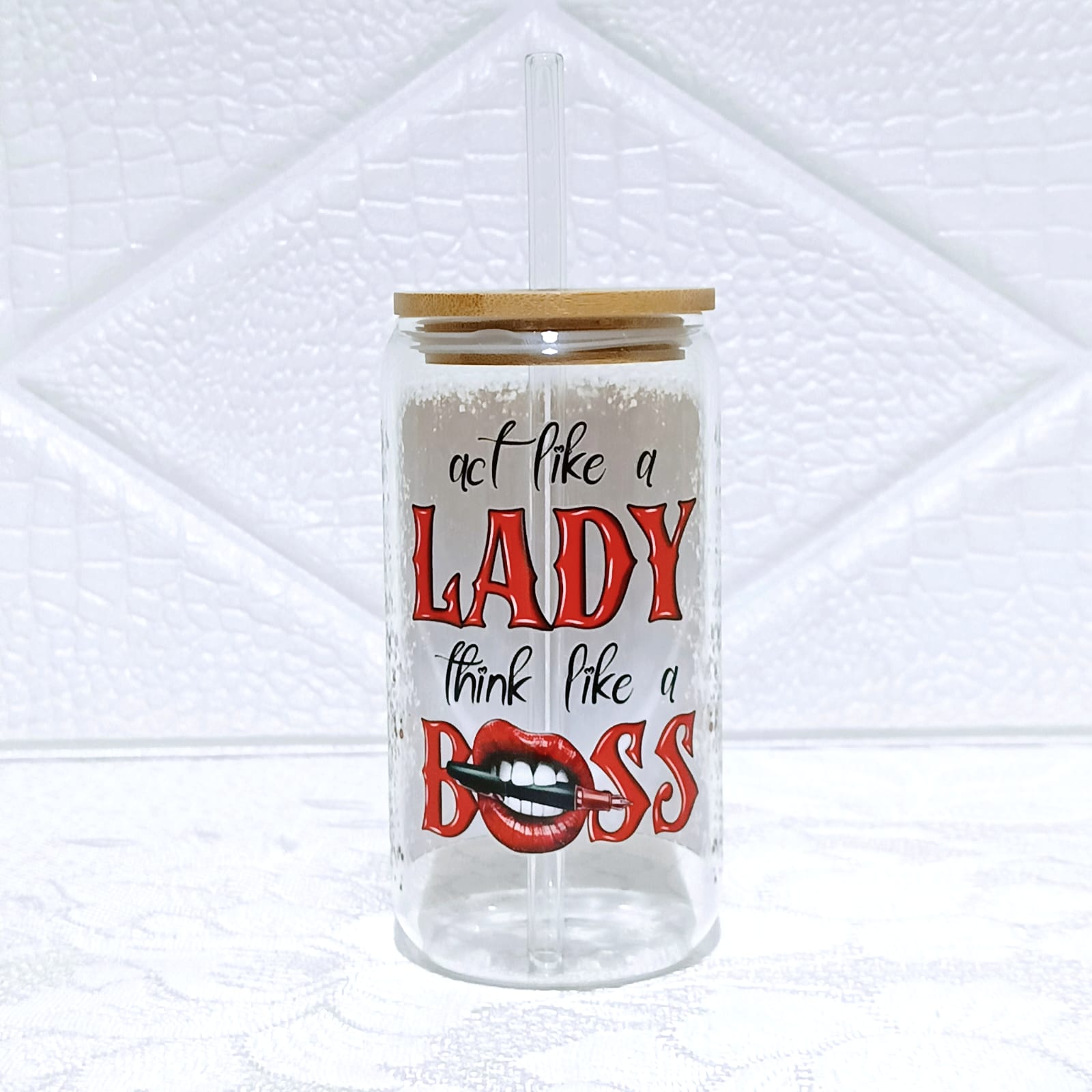 Act Like A Lady Think Like A Boss Glass Can 455ml (Red)