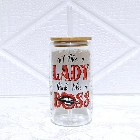 Act Like A Lady Think Like A Boss Glass Can 455ml (Red)