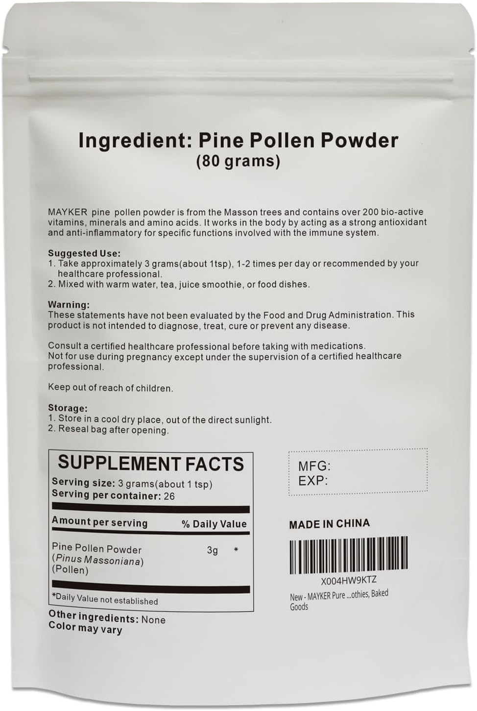 MAYKER Pure Pine Pollen Powder 80Grams