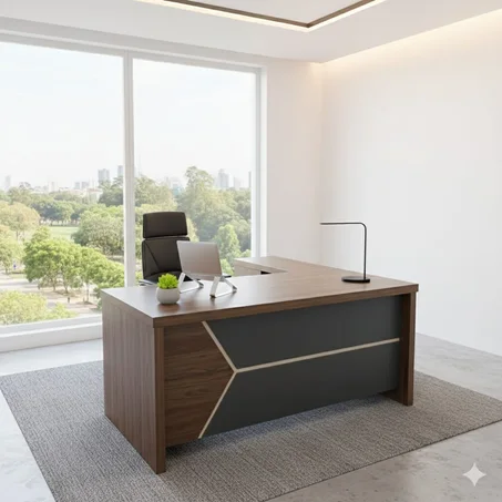 Bureau de direction élégant en bois avec façade grise design