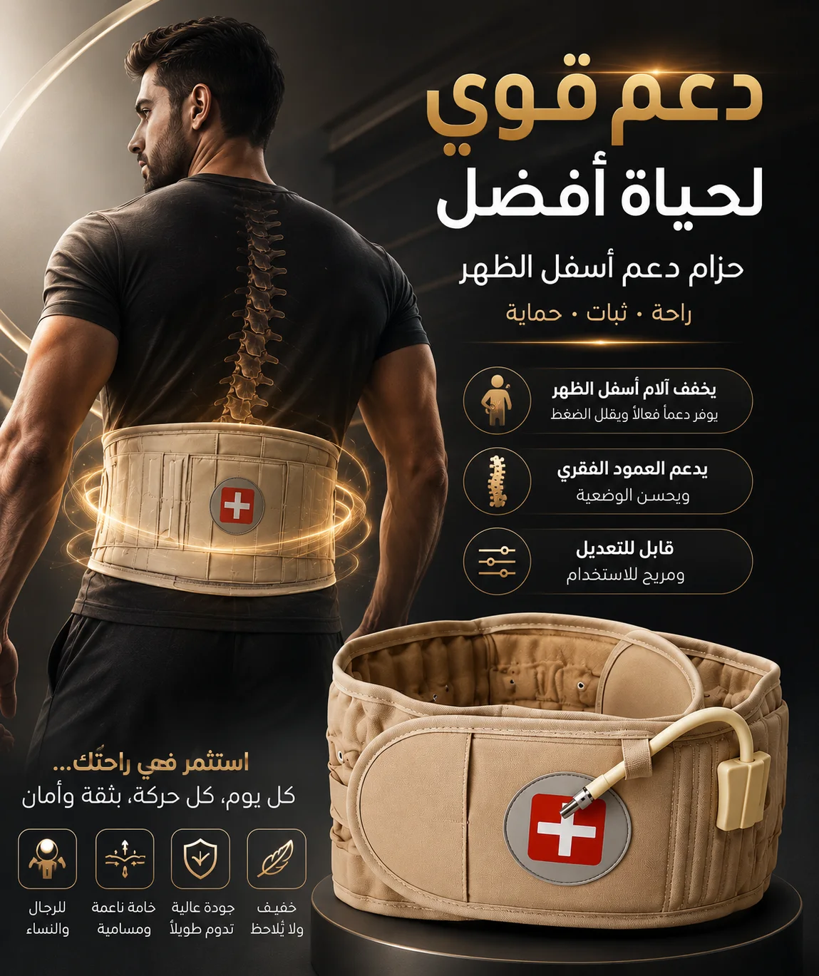حزام دعم أسفل الظهر للرجال والنساء لتخفيف آلام أسفل الظهر
