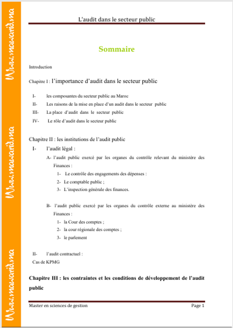 L'audit dans le secteur public