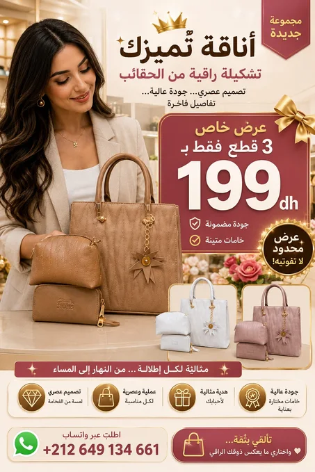 حقيبة يد نسائية ثلاثة قطع