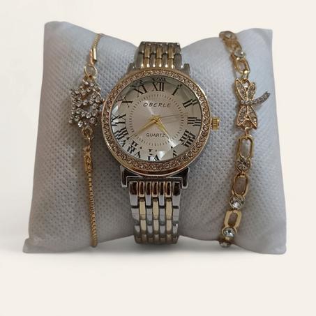 ساعة نسائية مع 2 أساور