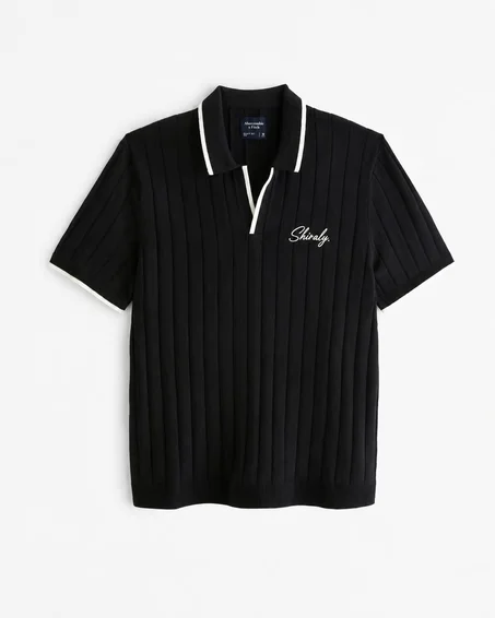 knit polo black
