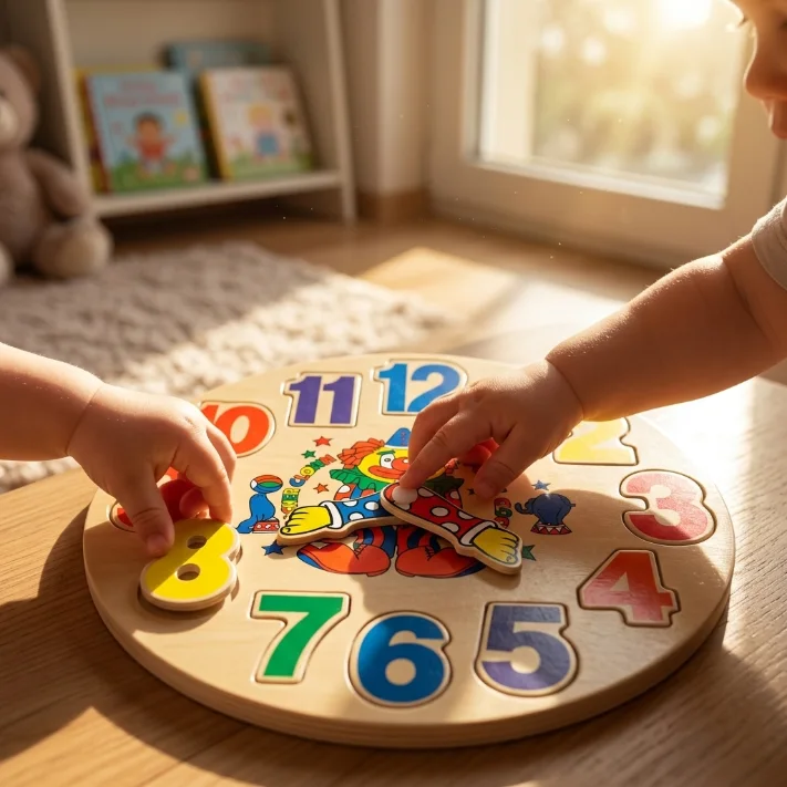 ساعة خشبية تعليمية بنظام الأحجية (Puzzle) - تصميم المهرج المرح