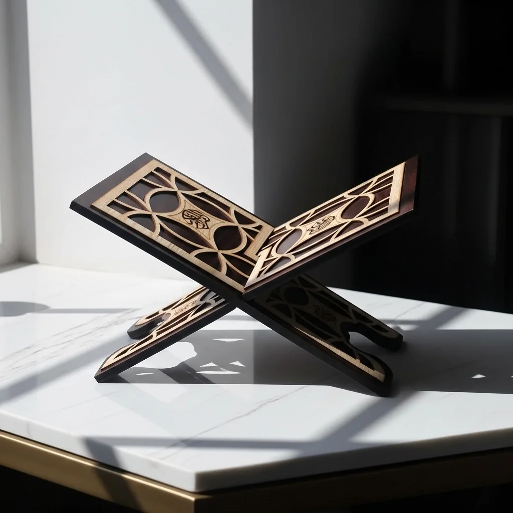 مقرأة خشبية فاخرة للقرآن الكريم – تصميم محفور ليزر