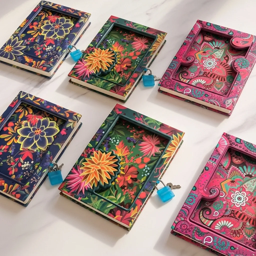 مذكرة A6 بوهيمية بقفل سري - دفتر ملاحظات مدمج.