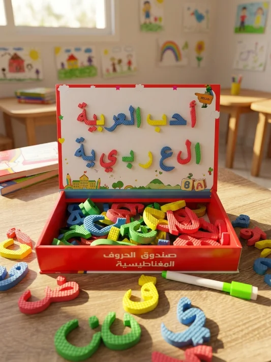 صندوق الحروف العربية المغناطيسية التعليمي - سبورة وحروف ملونة
