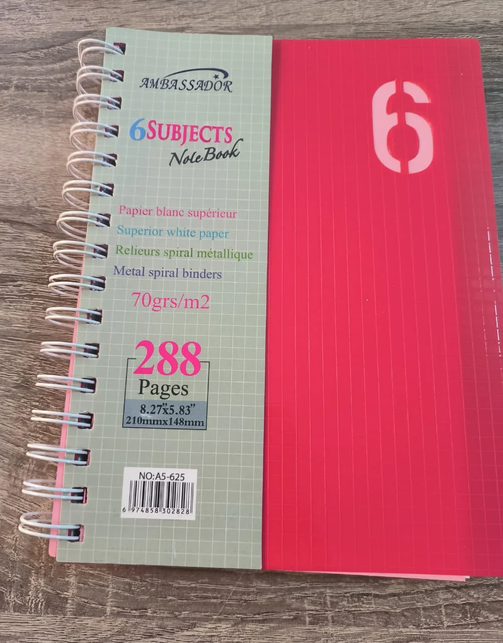 دفتر سلك Ambassador مقاس A5 - تقسيم 6 مواد - 288 p