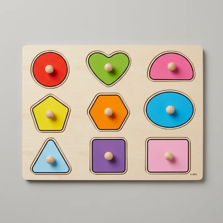 لوحة الأشكال الهندسية الخشبية التعليمية للأطفال - 9 أشكال ملونة