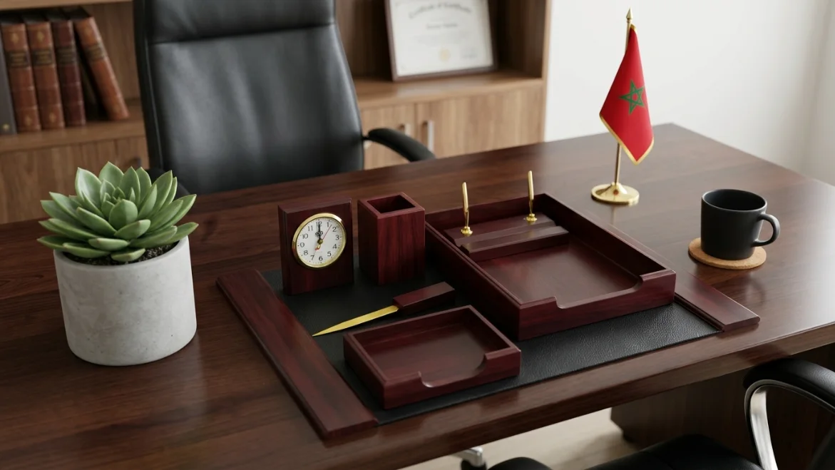 طقم مكتب خشبي ملكي - 7 قطع (خشب أحمر داكن)