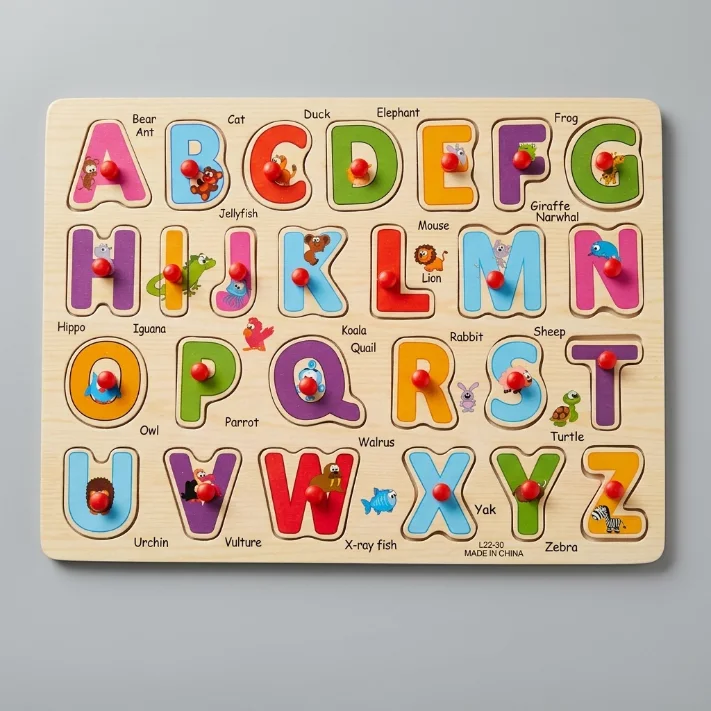 أحجية الحروف الأبجدية الخشبية التعليمية للأطفال - 26 حرفاً مع صور حيوانات