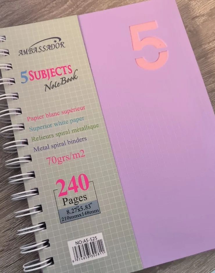دفتر سلك Ambassador مقاس A5 - تقسيم 5 مواد - 240 p