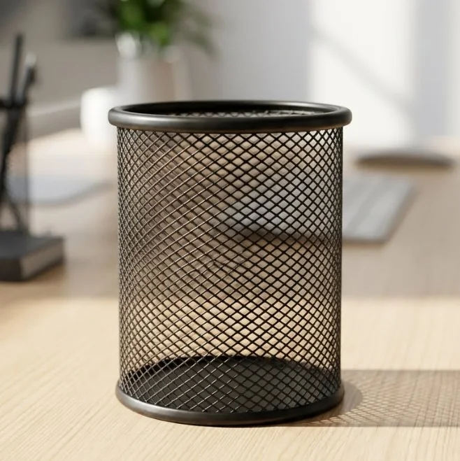 حامل أقلام مكتبي معدني شبكي - ألوان متعددة