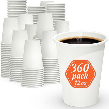 360 tazas de café de 12 onzas, tazas de papel aptas para alimentos sin fugas, 12 onzas, desechables de 12 onzas, vasos de papel blanco para bebidas frías y calientes