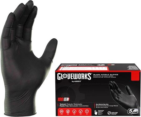 GLOVEWORKS Guantes desechables de nitrilo negro, sin látex, 5 mil industriales, para mecánicos, limpieza, cocina, grado alimenticio