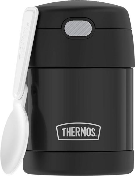 THERMOS FUNTAINER - Recipiente para comida aislado, apto para niños con cuchara plegable, 10 onzas, negro