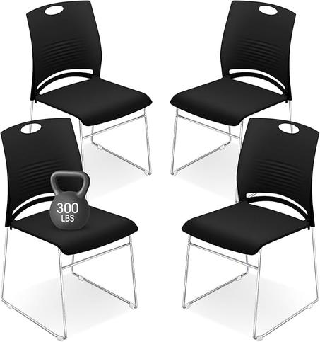 Suzile Paquete de 4 sillas apilables para sala de espera, sillas apilables de plástico para invitados de iglesia con base de trineo para sala de conferencias, oficina, recepción, mesa de come