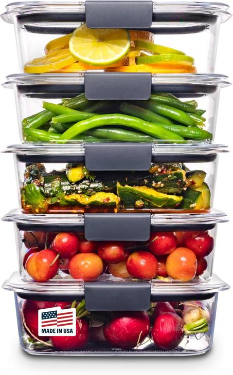 Rubbermaid Brilliance - Recipientes de almacenamiento de alimentos, sin BPA, tapas herméticas, ideales para almuerzo, preparación de comidas y sobras, juego de 5 (3,2 tazas)