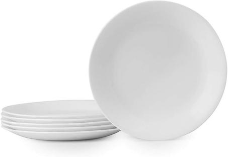 Set de 6 platos rojos rubí para cena Corelle Livingware., Pack Platos de almuerzo, Blanco
