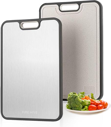 FIRE HIVE Tabla de cortar de acero inoxidable para cocina, tablas de cortar multifuncionales de doble cara, tabla de cortar grande hecha de acero inoxidable y Platycodon, tablas de cortar seg