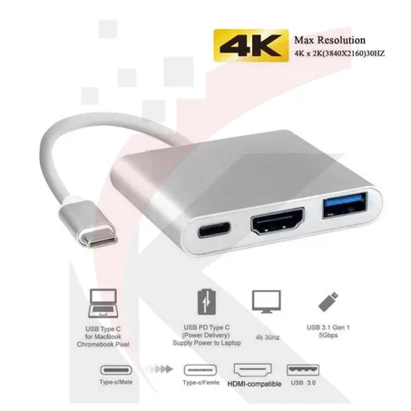 Adaptateur USB Type-C to 3 in 1 Type C HDMI USB 3.1