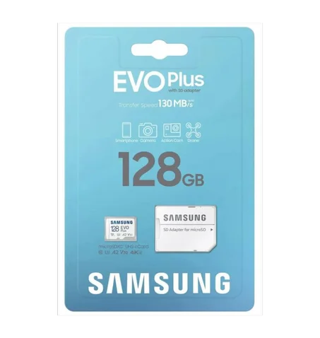 Carte Mémoire 128 Gb Samsung Evo Plus Micro SDXC jusqu'à 130 Mb/s - Avec Adaptateur