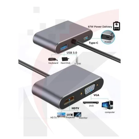 Adaptateur Type C to 4 in 1 HUB HDMI VGA DP USB 3.0