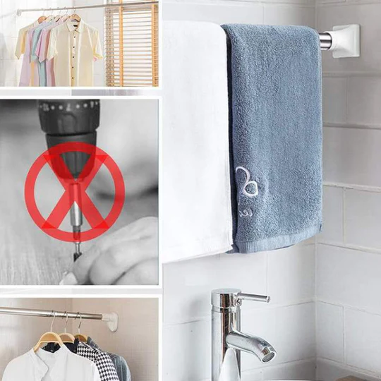 RANGEMENT LINGE MULTI-FONCTIONS (INOX) قضيب ملابس قابل للتمديد بدون ثقب