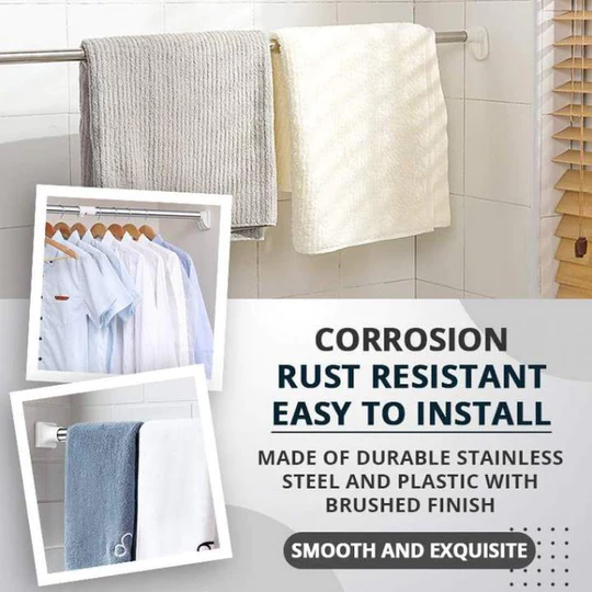 RANGEMENT LINGE MULTI-FONCTIONS (INOX) قضيب ملابس قابل للتمديد بدون ثقب