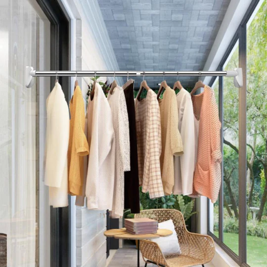RANGEMENT LINGE MULTI-FONCTIONS (INOX) قضيب ملابس قابل للتمديد بدون ثقب
