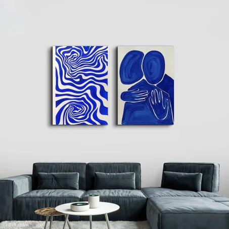 Deux tableau abstrait bleu