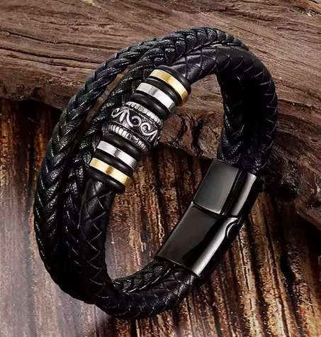 سوار من الجلد الفولاذ المقاوم للصدأ اليدوية